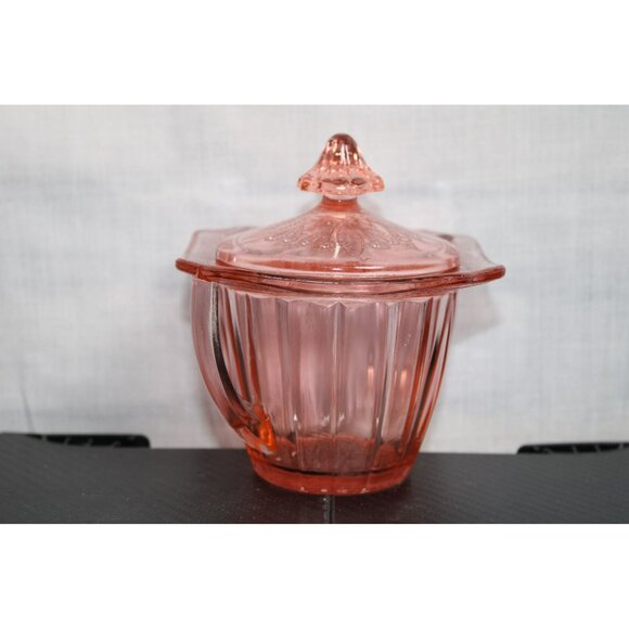 Beautiful Pink Glass Sugar Dish With Intricate Design - Picture 2 of 7
